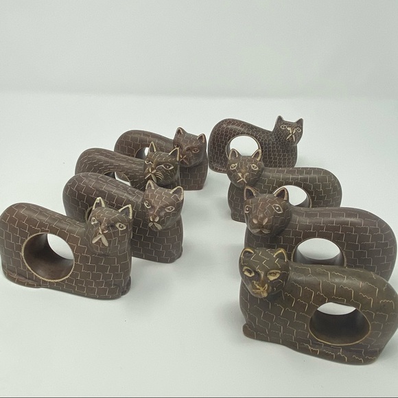 Vintage Sandstone Hand Carved Napkin Rings Set of 8 Made in Kenya - Picture 2 of 9